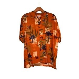 Portofino Shirt Mens XL Orange Hawaiian Silk Short Sleeve Button Down Multicolor